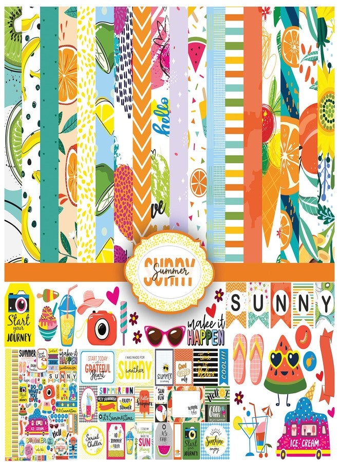 Inkdotpot Summer Fruit Theme Collection Double-Sided Scrapbook Paper Kit Cardstock 12"x12" Card Making Paper Pack with Sticker Sheet - 16 Pages - Multicolor - Image 1